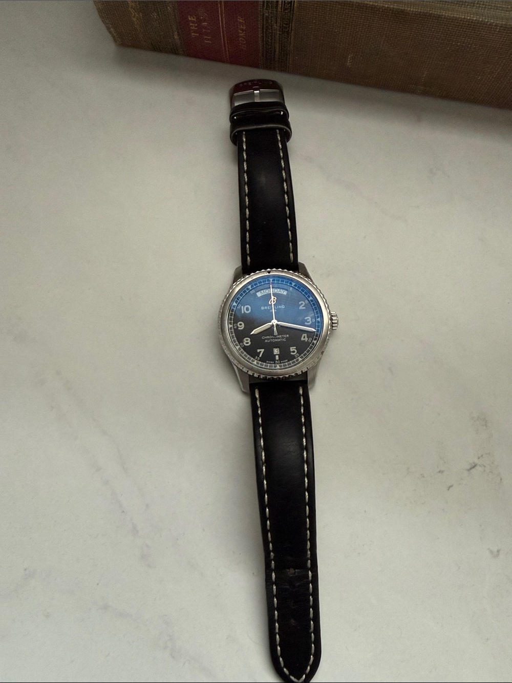 Breitling Blue Dial Pilot Watch with Black Leather Strap